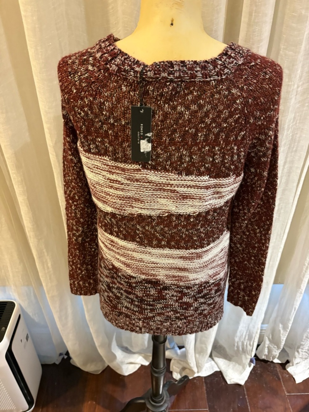 Romeo & Juliet Couture Maroon and White Marled Knit Sweater - Picture 2 of 3